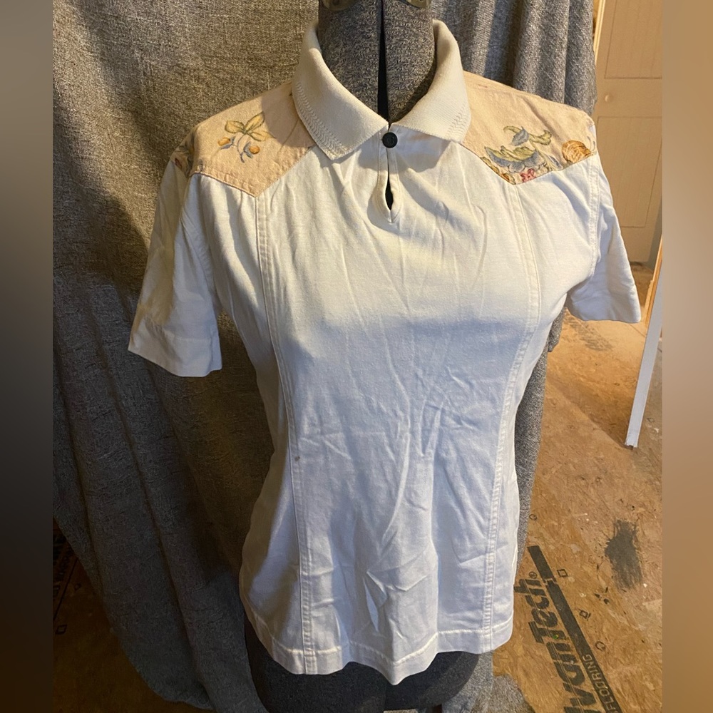 Vintage 70s Floral Western Polo Shirt Short Sleeve Medium 100% Cotton